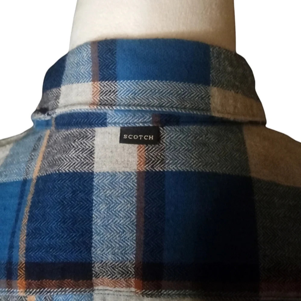 Scotch & Soda Regular Fit Herringbone Check Plaid Flannel Shirt Size Medium - Picture 3 of 7